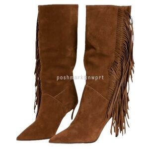 Sam Edelman 🐴 Fayette Suede Fringe Boots Heels Brown 37 7 7.5